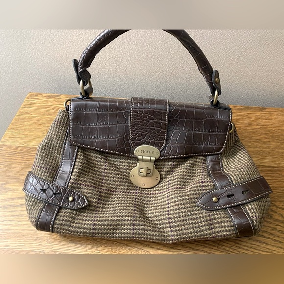 Chaps houndstooth wool and leather purse. - Picture 1 of 8